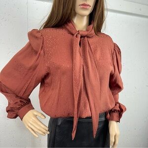 Vintage Arthur Chapnik Women’s size 10 Rust Tie Bow Neck Blouse